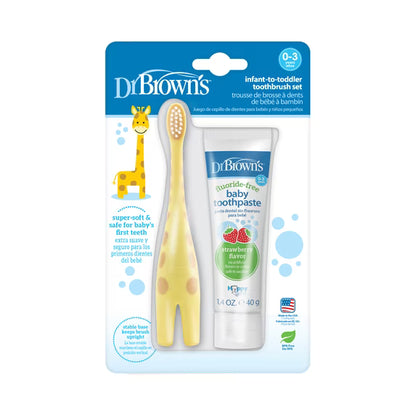 Dr Brown's Infant Toothbrush, Toothpaste Combo Pack, Giraffe 0 - 3 years, HG061-P4