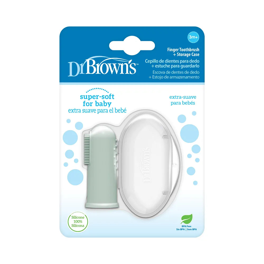 Dr Brown's Silicone Finger Toothbrush with case, Light Green,1 -pack(3m+), HG126-INTL