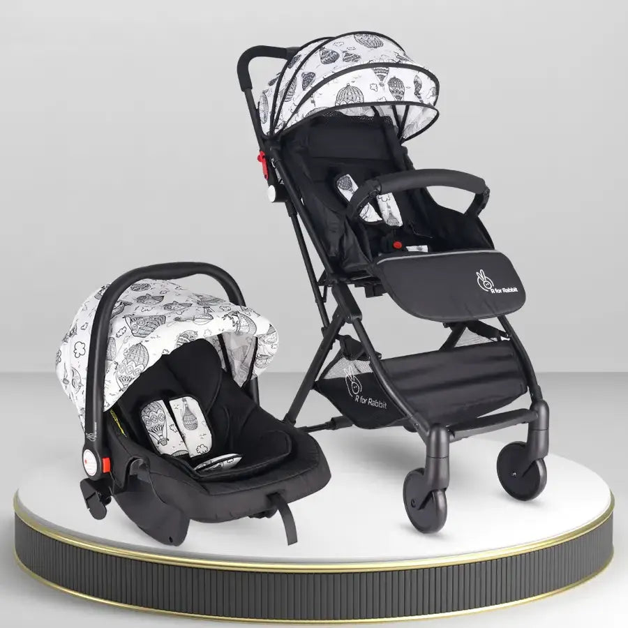 R for Rabbit Pocket Lite Travel System Kids Stroller With Infant Car Seat to a Carry Cot, Rocker or Feeding chair (0-3years) Multi Black, TSPLBM01