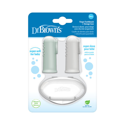 Dr. Brown's HG011 Silicone Finger Toothbrush with case, Gray and Light Green, 2-Pack
