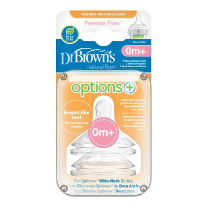 Dr Brown's Preemie Flow Level 1 Wide-Neck Silicone Nipple, 2-Pack, Wn0201-Intlx