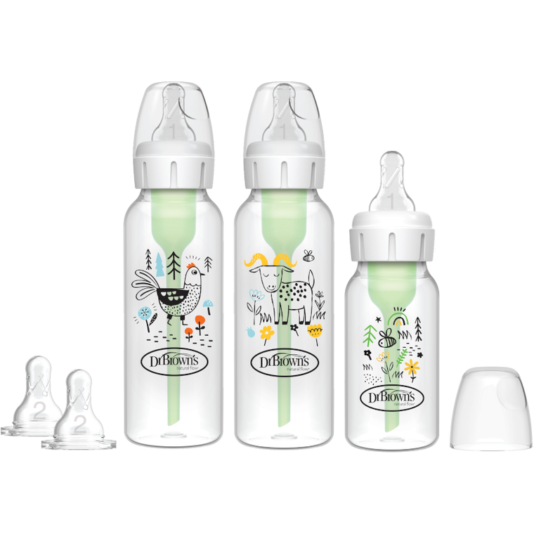 Dr Brown's PP Narrow Anti-Colic Options+ Baby Bottle Starter Kit w/ Designs (1x120 & 2x250 mL bottles, 2xL2 nipples, 1 cleaning brush), SB03007-ESX