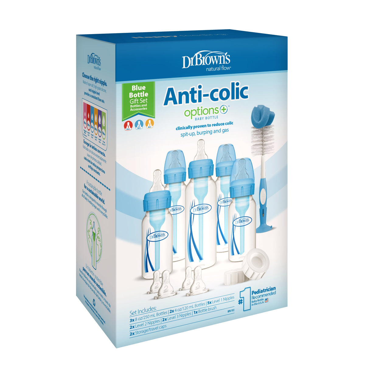 Dr Brown's Narrow Anti-Colic Options+ Baby bottle, Blue Gift Set, SB05407-INTLX
