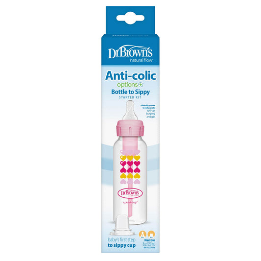 Dr. Brown's Options+ 8 oz/250ml Narrow Bottle to Sippy Baby Bottle Start Kit, Pink (+L3 nipple), SB8191-P3