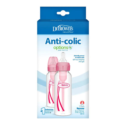 Dr Brown's 250ml/8oz Narrow-Neck Option Baby Pink Bottle (Pack of 2), SB82305-ESX