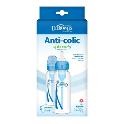 Dr. Brown's 8 Oz / 250 Ml Pp Blue Narrow-Neck "Options" Baby Bottle 2-Pack, SB82405-ESX