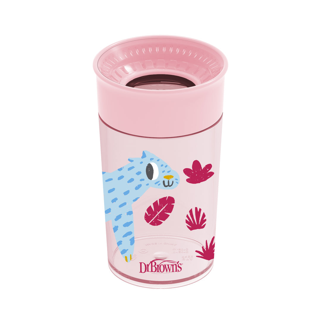 Dr. Brown's Jungle Fun Cheers 360 Spoutless Transition Cup Pink, - 10 oz/300 ml, 9m+, TC01093