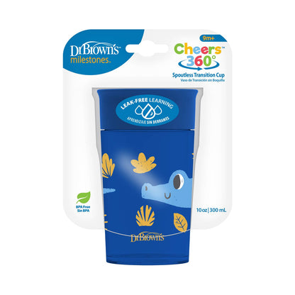 Dr. Brown's Jungle Fun Cheers 360 Spoutless Transition Cup, Blue, - 10 oz/300 ml , 9m+, TC01094