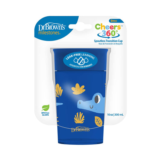 Dr. Brown's Jungle Fun Cheers 360 Spoutless Transition Cup, Blue, - 10 oz/300 ml , 9m+, TC01094