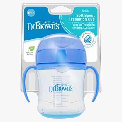 Dr. Brown's 6 Oz / 180 Ml Soft-Spout Transition Cup W/ Handles - Blue (6M+), TC61004-Intl