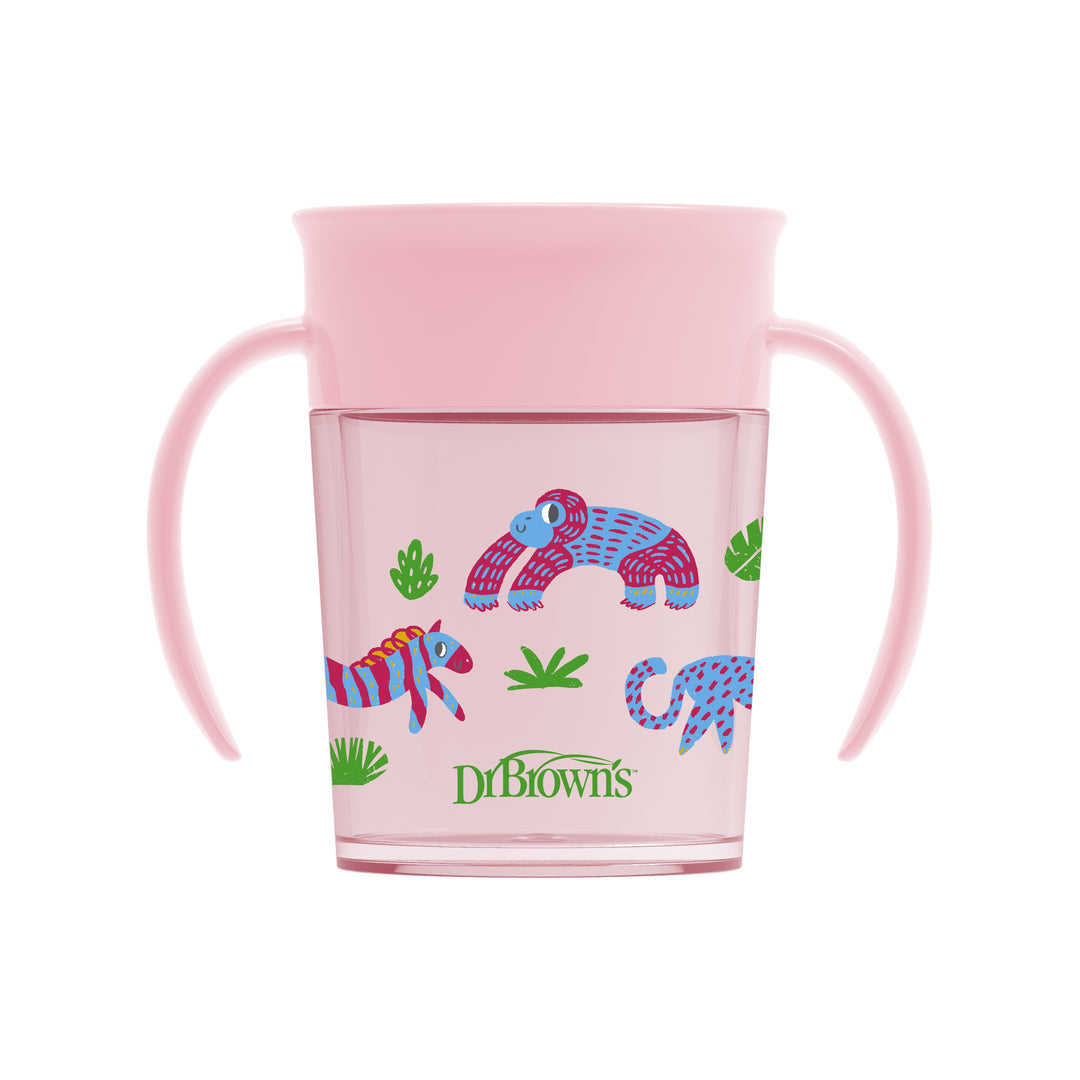 Dr. Brown's Smooth Wall Cheers 360 Cup w/ Handles, 7 oz/200 ml, Pink deco (6m+), 1-Pack, TC71005