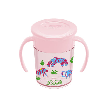 Dr. Brown's Smooth Wall Cheers 360 Cup w/ Handles, 7 oz/200 ml, Pink deco (6m+), 1-Pack, TC71005