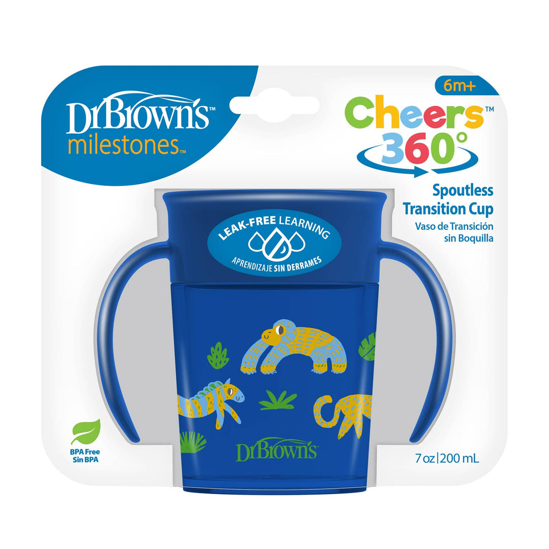Dr. Brown's Smooth Wall Cheers 360 Cup w/ Handles, 7 oz/200 ml, Blue deco (6m+) 1-Pack, TC71006