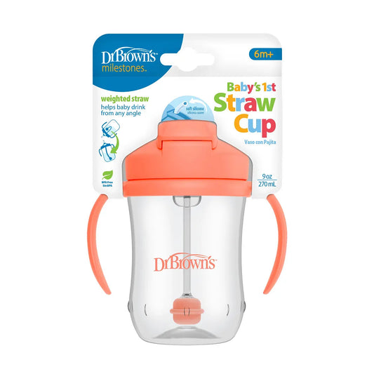 Dr Brown's 9 oz/270 ml Baby’s 1st Straw Cup, Coral (6m+), 1- Pack, TC91103-INTL