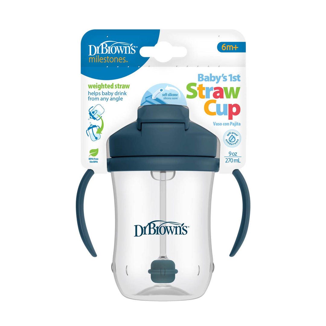 Dr Brown's 9 oz/270 ml Baby’s 1st Straw Cup, Dark Blue (6m+) 1-Pack, TC91105-INTL