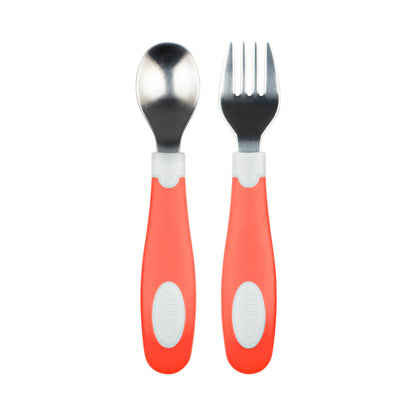 Dr. Brown's Soft Grip Spoon & Fork Set, Coral,TF026