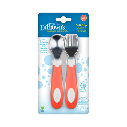 Dr. Brown's Soft Grip Spoon & Fork Set, Coral,TF026