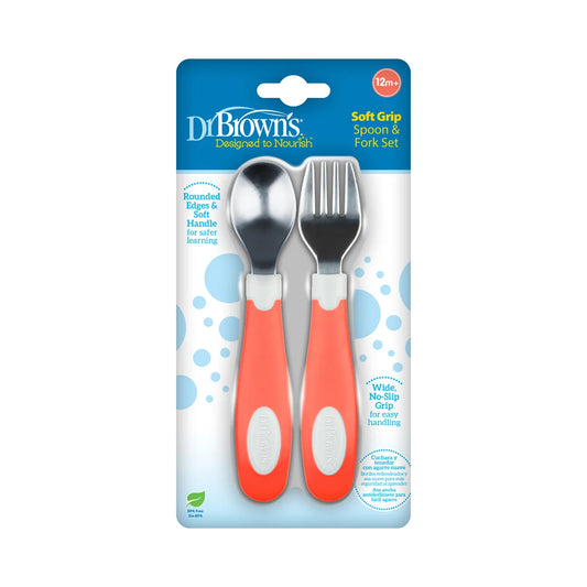 Dr. Brown's Soft Grip Spoon & Fork Set, Coral,TF026