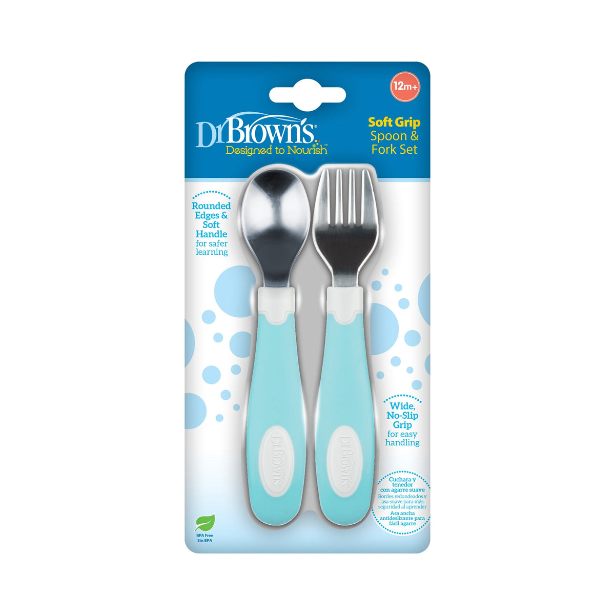 Dr. Brown's Soft Grip Spoon & Fork Set, Teal,TF027