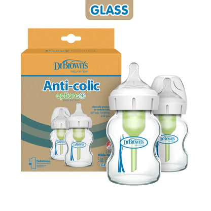 Dr Brown's WB52700-P2 5oz/150 Ml Options+ Wide-Neck Bottle Glass 2-Pack