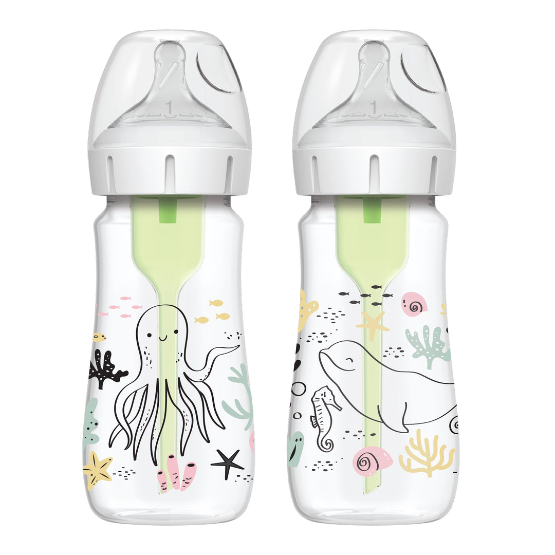 Dr Brown's 9oz/270ml Options+ Wide-Neck Designer Bottles, Ocean Designs, 2-Pack, WB92028