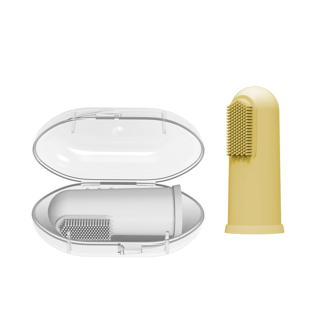 Dr Brown's Silicone Finger Toothbrush with case, Gray and Yellow, 2-Pack, HG015