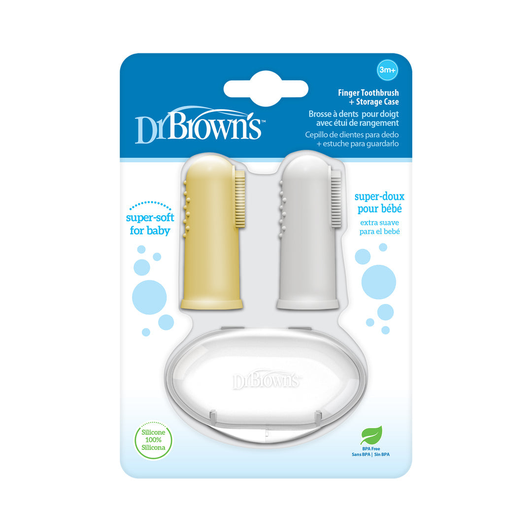 Dr Brown's Silicone Finger Toothbrush with case, Gray and Yellow, 2-Pack, HG015