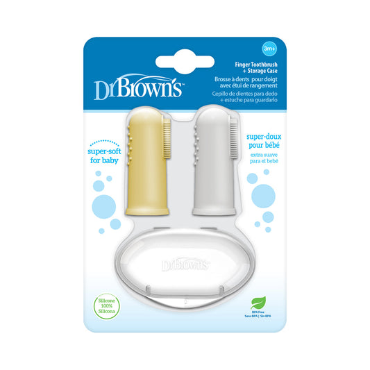 Dr Brown's Silicone Finger Toothbrush with case, Gray and Yellow, 2-Pack, HG015